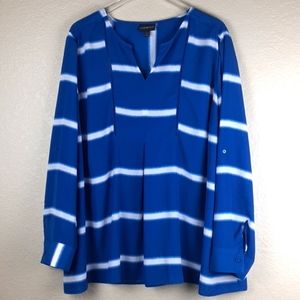 Lane Bryant Blue and White Stripe Adjustable Longsleeve Crotche Detail Blouse